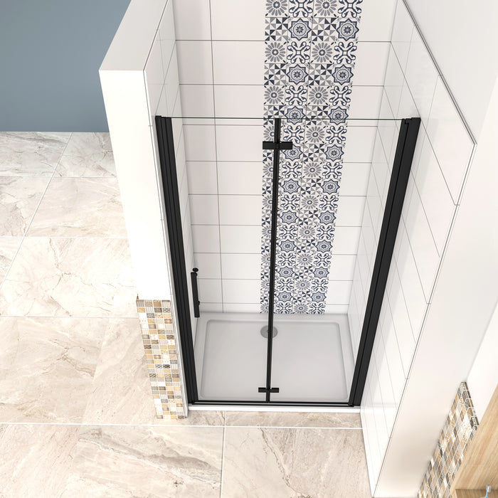 90x190 cm Porta Doccia per Nicchia Apertura Battente Pieghevole in Vetro Temperato Trasparente 5 mm Anticalcare Telaio Nero Opaco