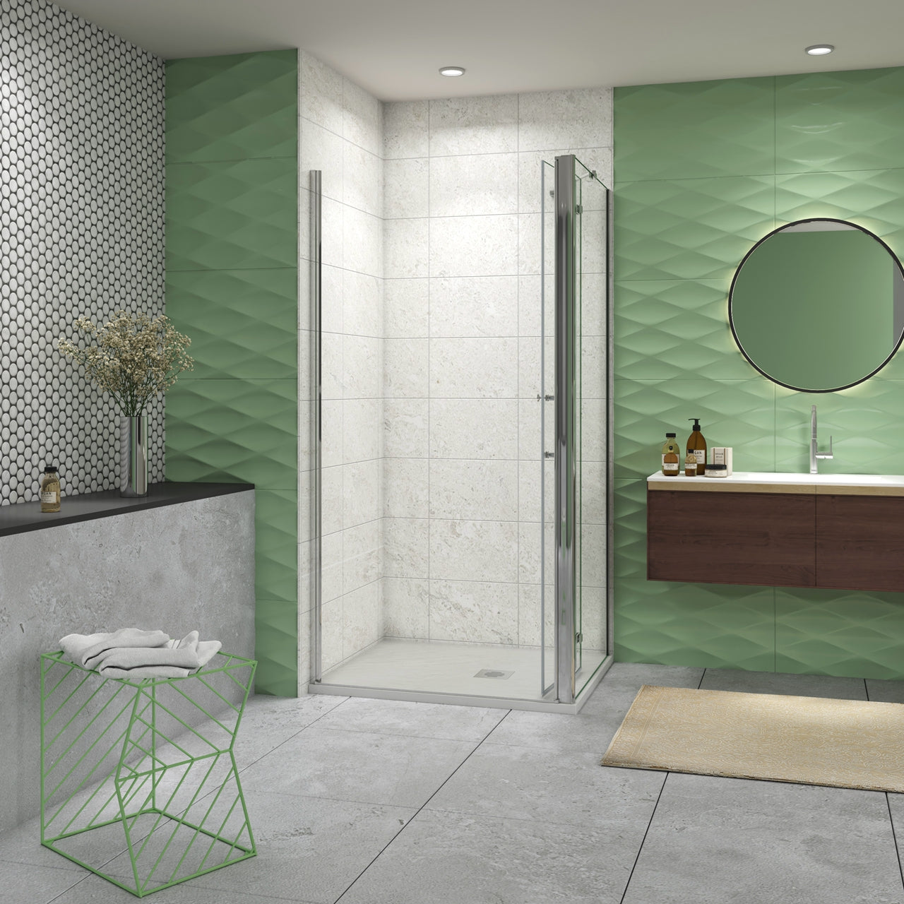 185 cm Box Doccia Angolare Porta Battente Pieghevole 80 cm Parete Fissa 80 cm Vetro da 6 mm Temperato Anticalcare Barra Stabilizzatrice 45 cm Cromo Lucido