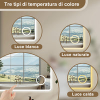 Aica 100x60cm Specchio da bagno Bluetooth antiappannamento, 3 colori dimmerabili, lente d'ingrandimento 3X