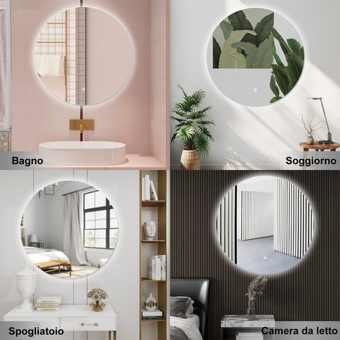 AICA Specchio da bagno 100 x 100 cm, antiappannamento, dimmerabile, interruttore touch, Funzione Memoria