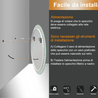 Specchio bagno Rotondo 80 cm con led. Dimmerabile + Touch Control + Bordo non sabbiato + IP44