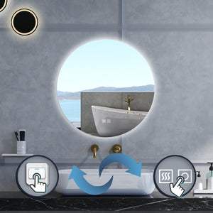 Specchio da bagno Rotondo con 100cm,3 colori,Memoria, Antifog,Regorabile,Retroilluminato,doppio interruttore,