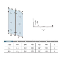110x140 cm Sopravasca Parete Doccia Per Vasca Due Ante Pieghevoli in Vetro Temperato Trasparente 5mm Senza Telaio a Muro Cromo Lucido