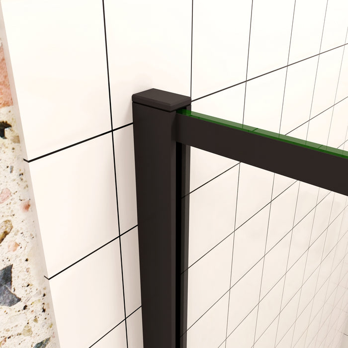 70x200cm Walk In Parete Per Doccia in Vetro Temperato 8mm Anticalcare con Bordo Nero Serigrafato Barra Stabilizzatrice da 90 cm