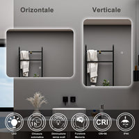 AICA Specchio da bagno 100 x 60 cm, dimmerabile, interruttore touch, Funzione Memoria