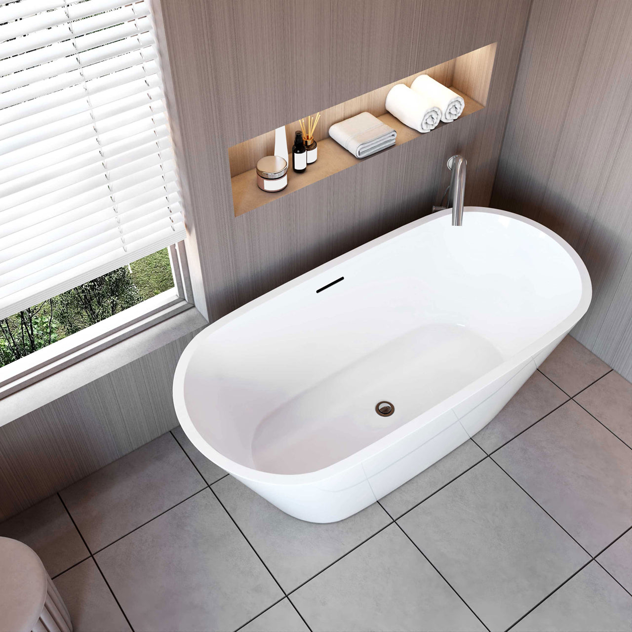 Vasca da Bagno a Isola Freestanding in Acrilico da 150x70x58 cm, Colore Bianco, Forma Ovale