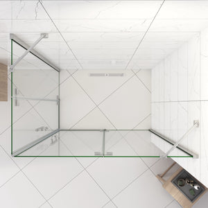 90x90x195 cm Box Doccia Ad Angolo Doppie Porte Apertura Battente in Vetro 6 mm Temperato Anticalcare Trasparente con 2 Barre Stabilizzatrici Cromo Lucido
