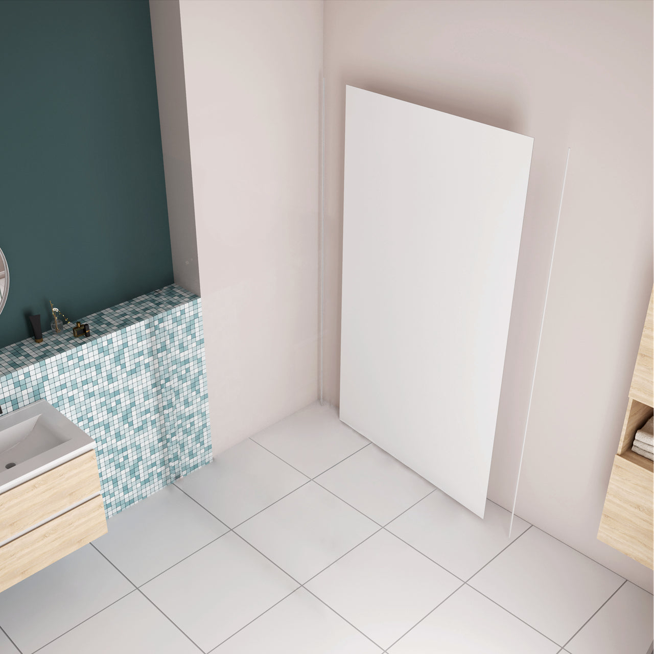 90x210 cm Pannello Doccia Realizzato in Alluminio Spessore 3mm con Profili Finitura Bianco Opaco per Rivestimento Parete Bagno