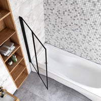 Sopravasca 90x140 cm Parete Doccia per Vasca 2 Antine Pieghevoli a Libro Vetro Temperato Trasparente Da 4 mm Profilo Nero Opaco