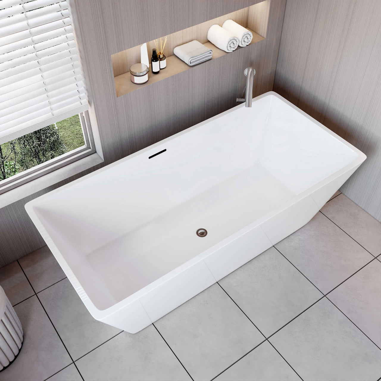 Vasca da Bagno a Isola Freestanding in Acrilico da 170x80x58 cm, Colore Bianco, Forma Rettangolare