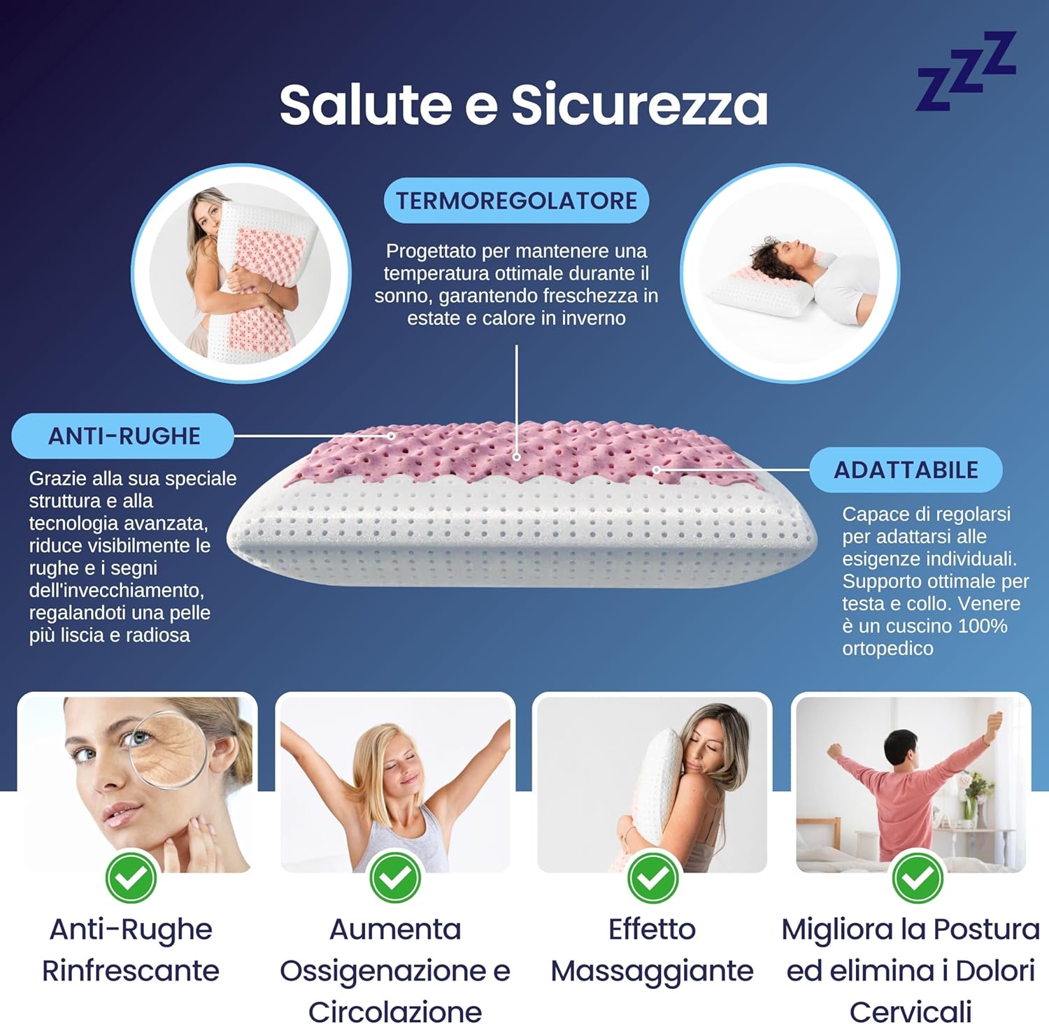 Coppia | Cuscino AntiRughe - Proteggi la Pelle - Venere - 12x42x12cm