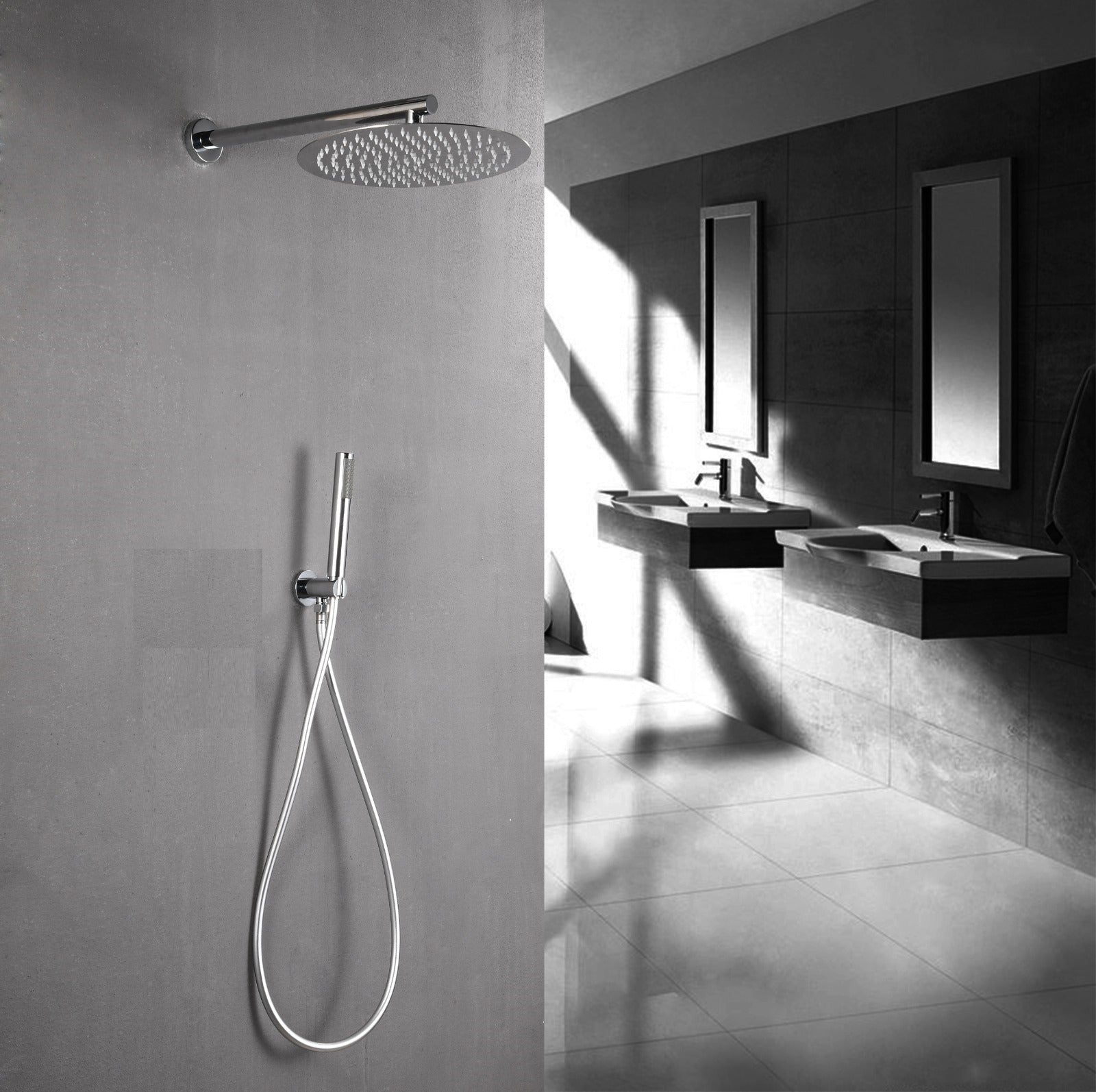 Set doccia completo di soffione tondo 20x20 cm e set doccetta Cromato KZ-1005-2 PERU