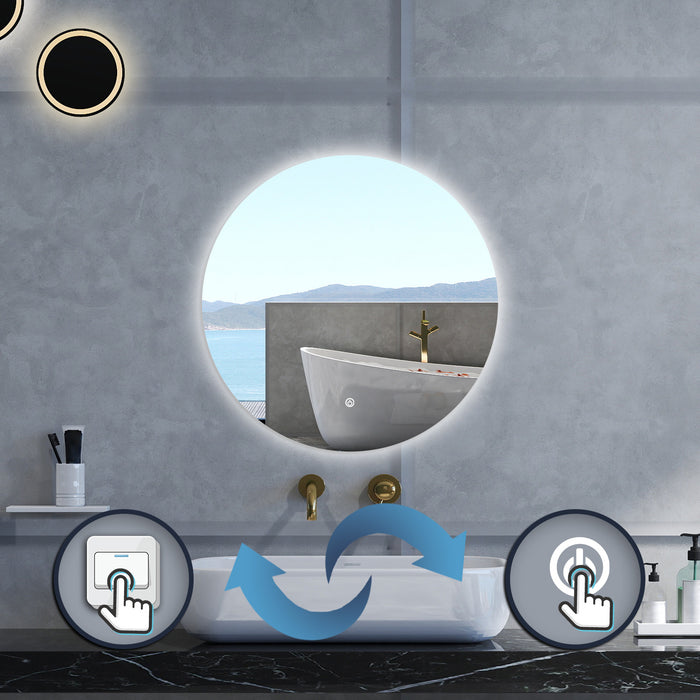 Specchio da bagno Rotondo con 70cm,Memoria, Antifog,Regorabile,Retroilluminato,doppio interruttore,