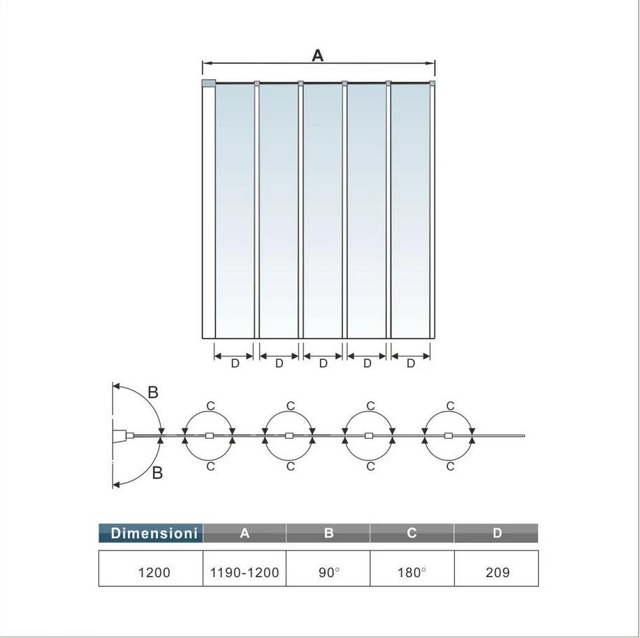 120x140 cm Sopravasca Parete Per Vasca Pieghevole a Libro 5 Antine Vetro Temperato Trasparente 4 mm Telaio Con Processo Di Elettroforesi