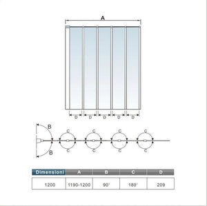 120x140 cm Sopravasca Parete Per Vasca Pieghevole a Libro 5 Antine Vetro Temperato Trasparente 4 mm Telaio Con Processo Di Elettroforesi