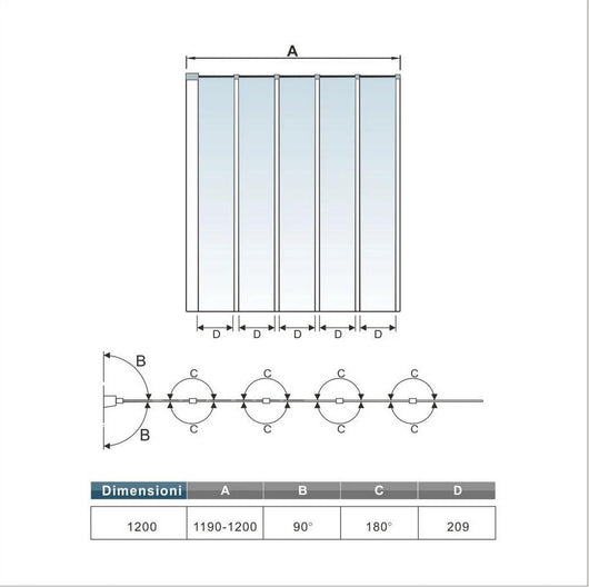 120x140 cm Sopravasca Parete Per Vasca Pieghevole a Libro 5 Antine Vetro Temperato Trasparente 4 mm Telaio Con Processo Di Elettroforesi