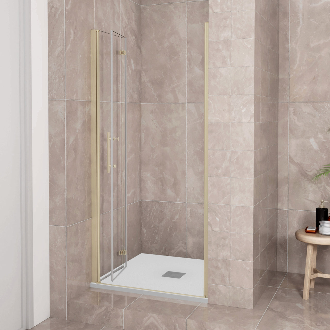 Porta Doccia 90x185 cm Porta Battente Pieghevole in Vetro Temperato Trasparente 6 mm Anticalcare Telaio Dorato Spazzolato