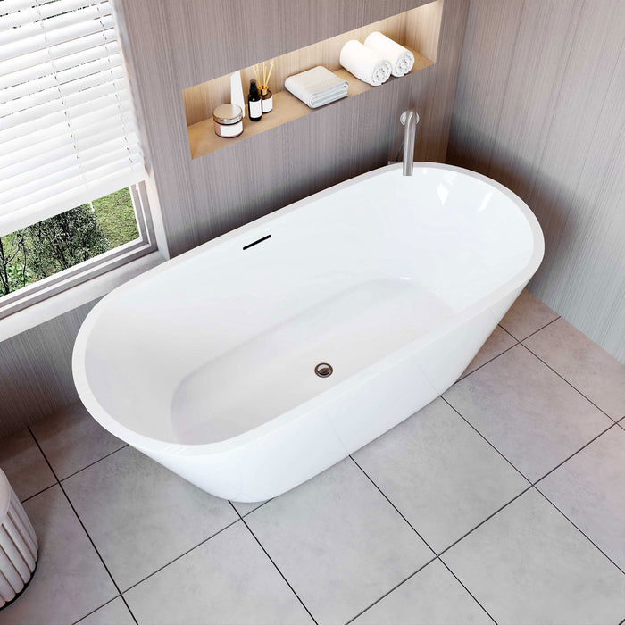Vasca da Bagno a Isola Freestanding in Acrilico da 170x80x58 cm, Colore Bianco, Forma Ovale