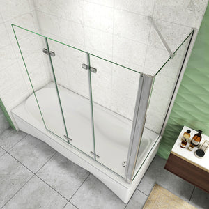 H.140 cm Parete Doccia Per Vasca con Lato Fisso 130x65 cm 3 Ante Movibili Pieghevoli a Libro in Vetro Temperato 6 mm Trasparente Anticalcare Telaio Cromo Lucido