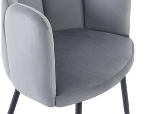 Set 2 Sedie Velluto Grigio Stile Fiore Gambe Metallo Nero Habitat et Jardin