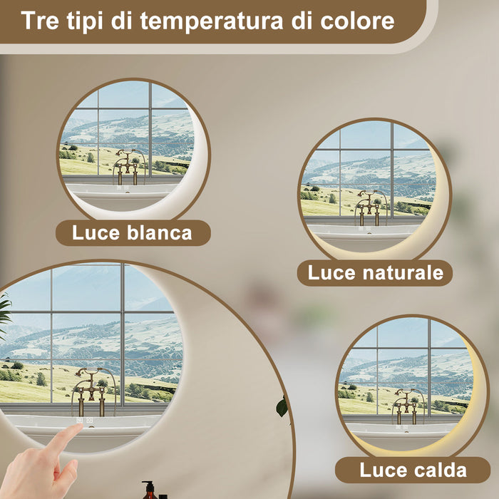 AICA Specchio Da Bagno Rotondo Da 100cm con LED, Antiappannamento, 3 Temperature Colore, Retroilluminato