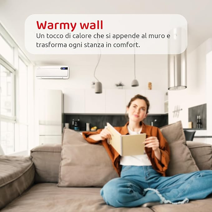Melchioni Family Termoventilatore da parete warmy wall PTC con oscillazione sicurezza bambini telecomando timer display 2000W