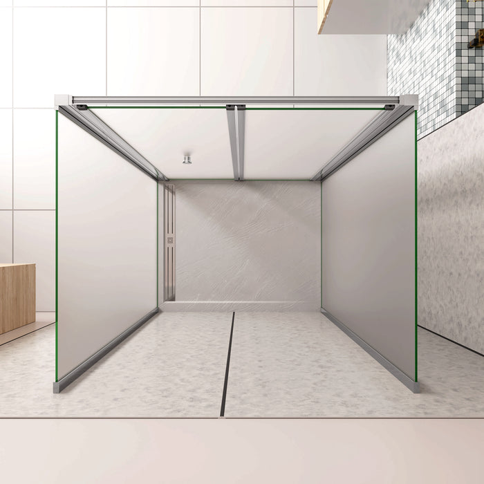 185cm Box Doccia a Tre Lati Porta a Soffietto 80cm con Doppia Parete Fissa 80x80cm in Vetro Temperato Satinato Opaco 5 mm Profilo Cromato Lucido