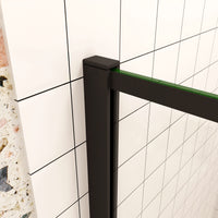 120x200cm Walk In Parete Per Doccia in Vetro Temperato 8mm Anticalcare con Bordo Nero Serigrafato Barra Stabilizzatrice da 90 cm