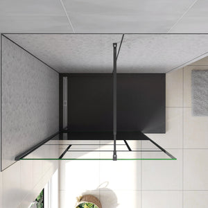 Doccia Walk In Parete Fissa Vetro Temperato 8 mm Anticalcare 90x200cm Semitrasparente Riquadri Nero Serigrafato Barra Stabilizzatrice da 73-120 cm