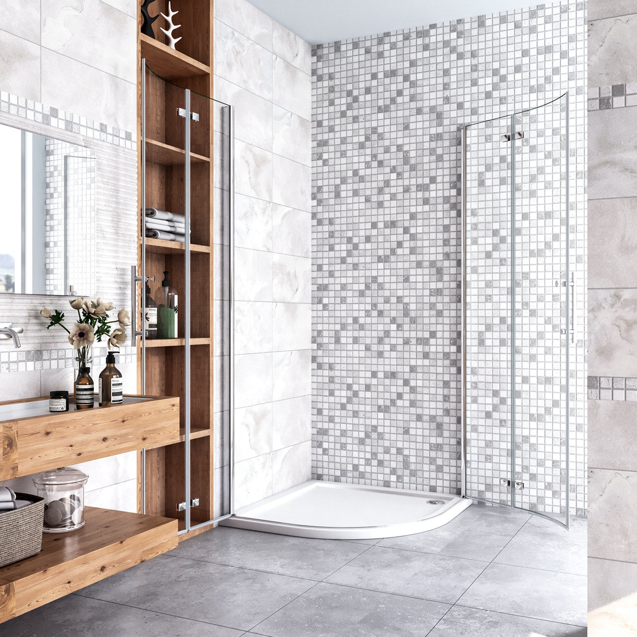 90x90x195 cm Box Doccia Semicircolare Porte Battenti e Ante Pieghevoli in Vetro Temperato 6mm Anticalcare Trasparente Profilo Cromo Lucido