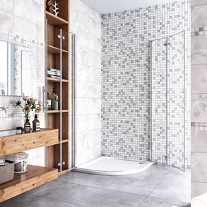 90x90x195 cm Box Doccia Semicircolare Porte Battenti e Ante Pieghevoli in Vetro Temperato 6mm Anticalcare Trasparente Profilo Cromo Lucido