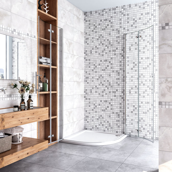 90x90x195 cm Box Doccia Semicircolare Porte Battenti e Ante Pieghevoli in Vetro Temperato 6mm Anticalcare Trasparente Profilo Cromo Lucido