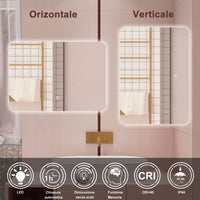 AICA Specchio da bagno 80 x 60 cm, dimmerabile, interruttore touch, Funzione Memoria