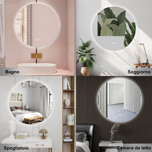AICA Specchio da bagno 80 x 80 cm, 3 colori, antiappannamento, dimmerabile, interruttore touch, Funzione Memoria