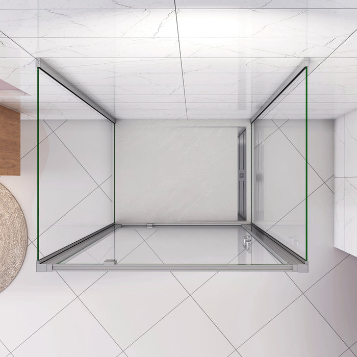 185cm Box Doccia a Tre Lati Porta Girevole Battente 100cm con Doppia Parete Fissa 70x70cm Vetro Temperato Trasparente 5 mm Profilo Cromo Lucido