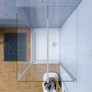 H.195cm Box Doccia Angolare Porta Battente con Lato Fisso 90x70cm Vetro Temperato 6mm Anticalcare Barra da 90 cm