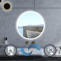 Specchio da bagno Rotondo con 70cm,3 colori,Memoria, Antifog,Regorabile,Retroilluminato,doppio interruttore,