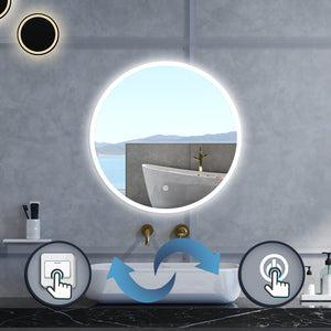Specchio da bagno Rotondo con 70cm,3 colori,Memoria, Antifog,Regorabile,Retroilluminato,doppio interruttore,