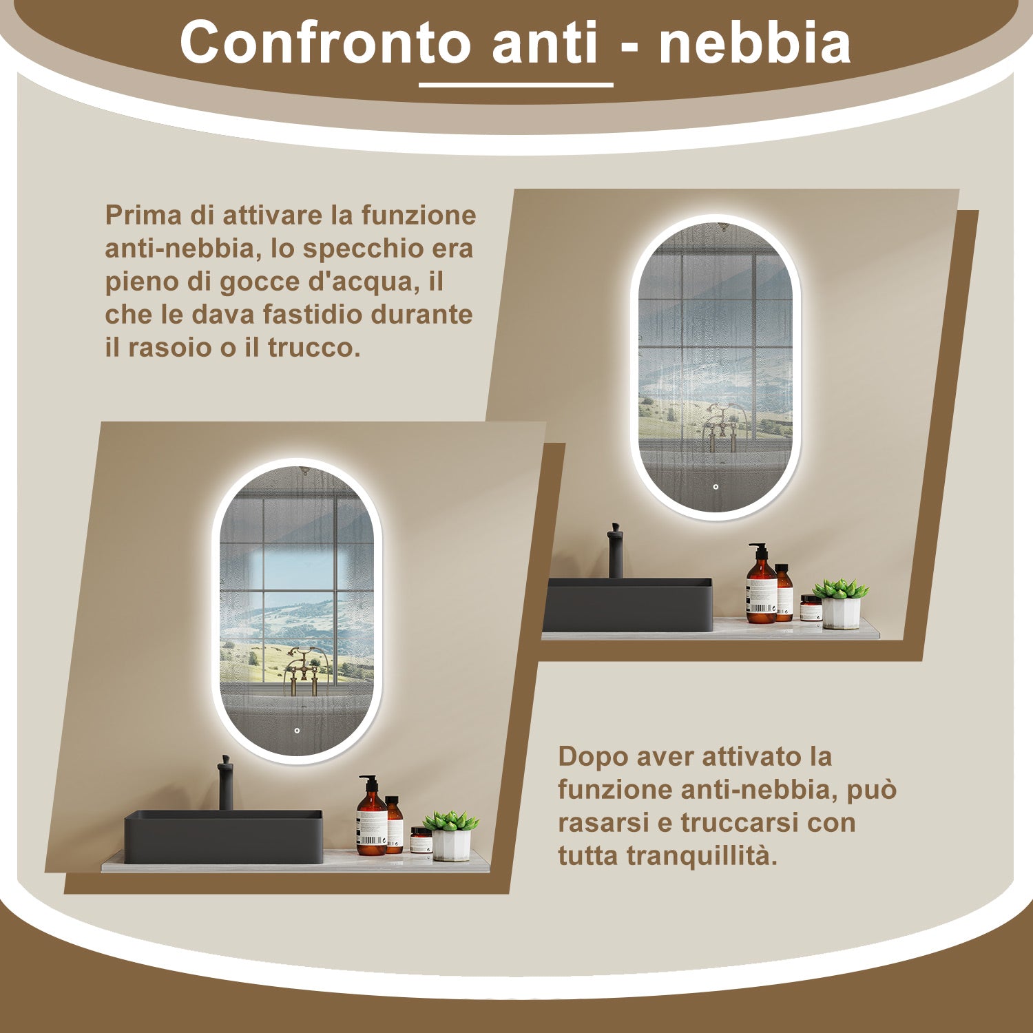 50 x 90 cm Specchio con illuminazione integrata bagno ciottolo. Touch. Pellicola Antideflagrante