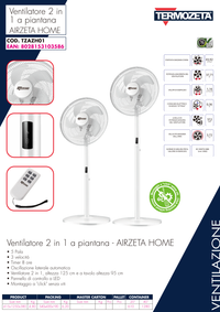 Termozeta Ventilatore a piantana 2 in 1 TZAZH01 montaggio senza viti timer 8h 5 pale 3 velocità oscillazione controlli al LED telecomando