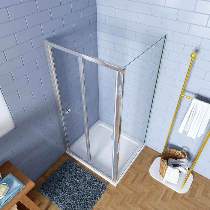 185cm Box Doccia Angolare Porta a Soffietto con Parete Fissa 70x80cm in Vetro Temperato Trasparente 5 mm Profilo Cromo Lucido