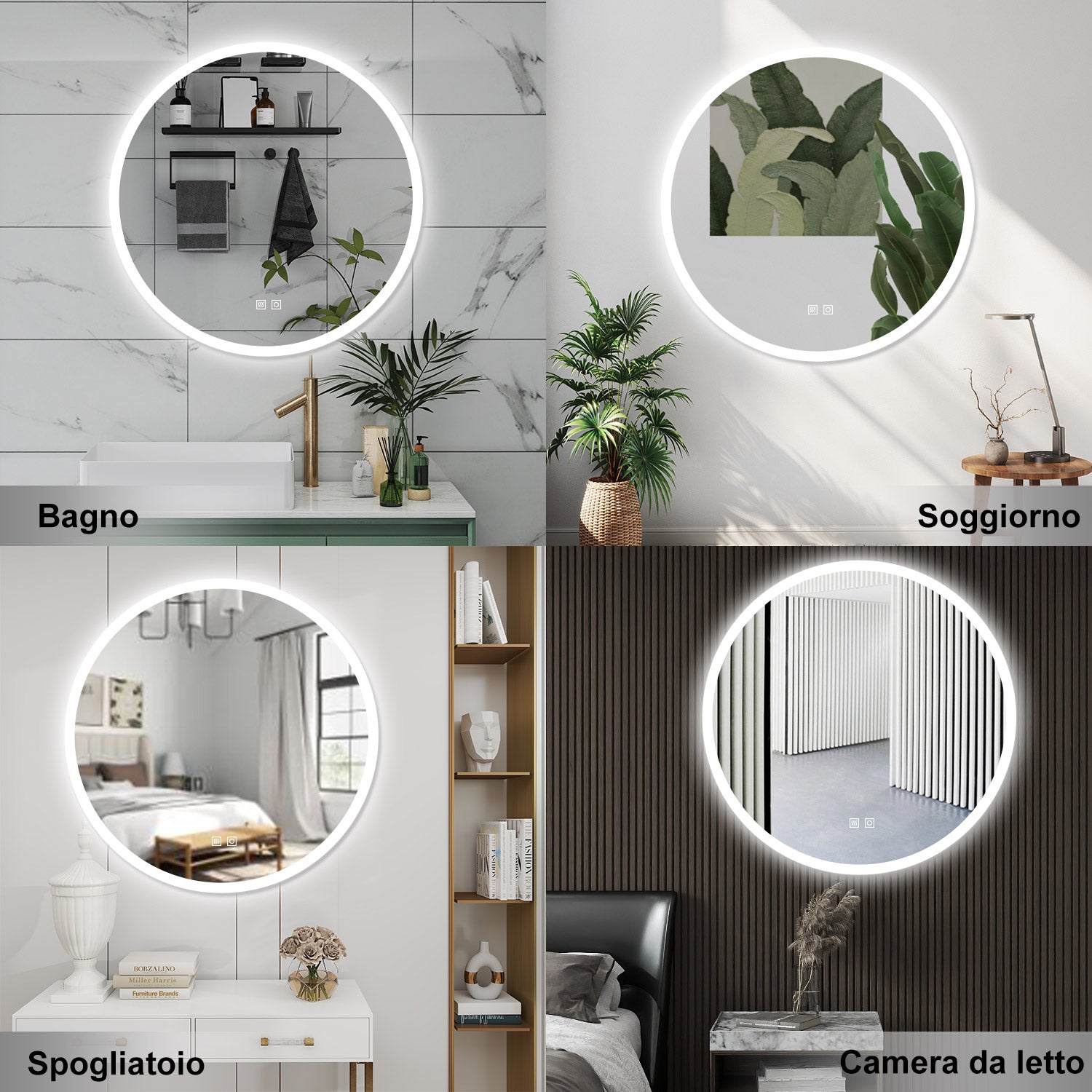 AICA Specchio da bagno 80 x 80 cm, 3 colori, antiappannamento, dimmerabile, interruttore touch, Funzione Memoria