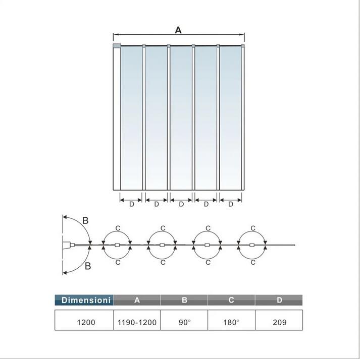 120x140 cm Sopravasca Parete Per Vasca 5 Antine Pieghevoli a Libro Vetro Temperato Trasparente Da 4 mm Telai Cromati Lucidi