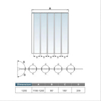 120x140 cm Sopravasca Parete Per Vasca 5 Antine Pieghevoli a Libro Vetro Temperato Trasparente Da 4 mm Telai Cromati Lucidi