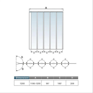 120x140 cm Sopravasca Parete Per Vasca 5 Antine Pieghevoli a Libro Vetro Temperato Trasparente Da 4 mm Telai Cromati Lucidi