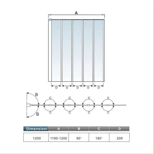 120x140 cm Sopravasca Parete Per Vasca 5 Antine Pieghevoli a Libro Vetro Temperato Trasparente Da 4 mm Telai Cromati Lucidi