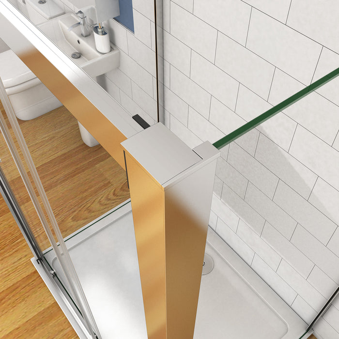 185 cm Box Doccia a Tre Lati Porta Scorrevole con Doppia Parete Fissa Vetro Temperato 5 mm Trasparente Telaio Cromato Lucido 90x130x90 cm