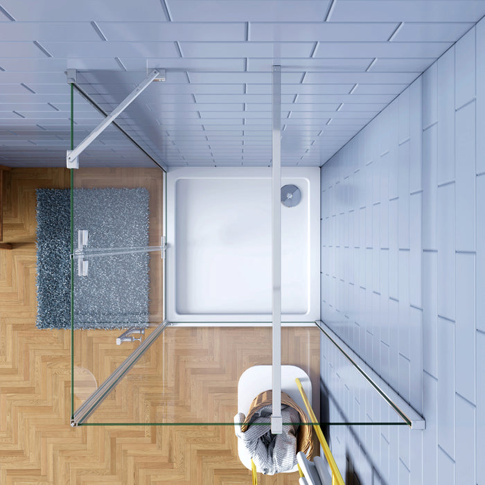 195cm Box Doccia Angolare Porta Battente con Parete Fissa 76x100cm Vetro 6 mm Temperato Anticalcare Trasparente con 2 Barre Stabilizzatrici da 30cm e 140cm