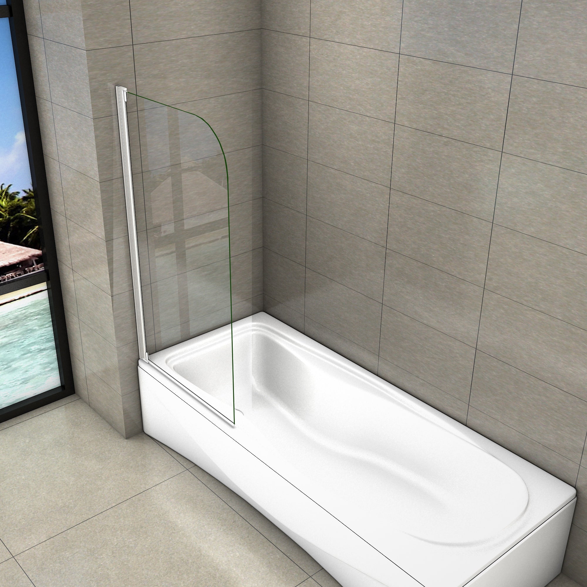 80x140 cm Sopravasca Parete Per Vasca Pannello Singolo Vetro Temperato 4 mm Trasparente Telaio Argento Opaco