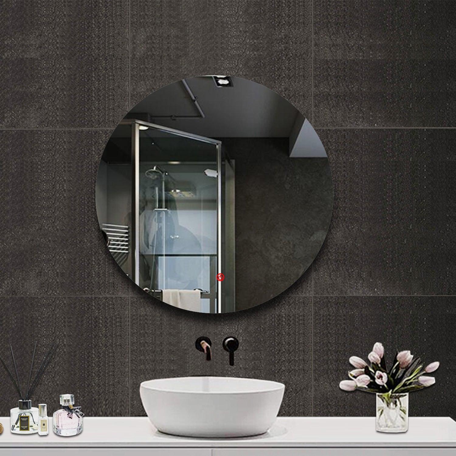 Aica Specchio da bagno a LED + Diametro 100cm + Disappannamento + Funzione Memoria + Estetica Elegante